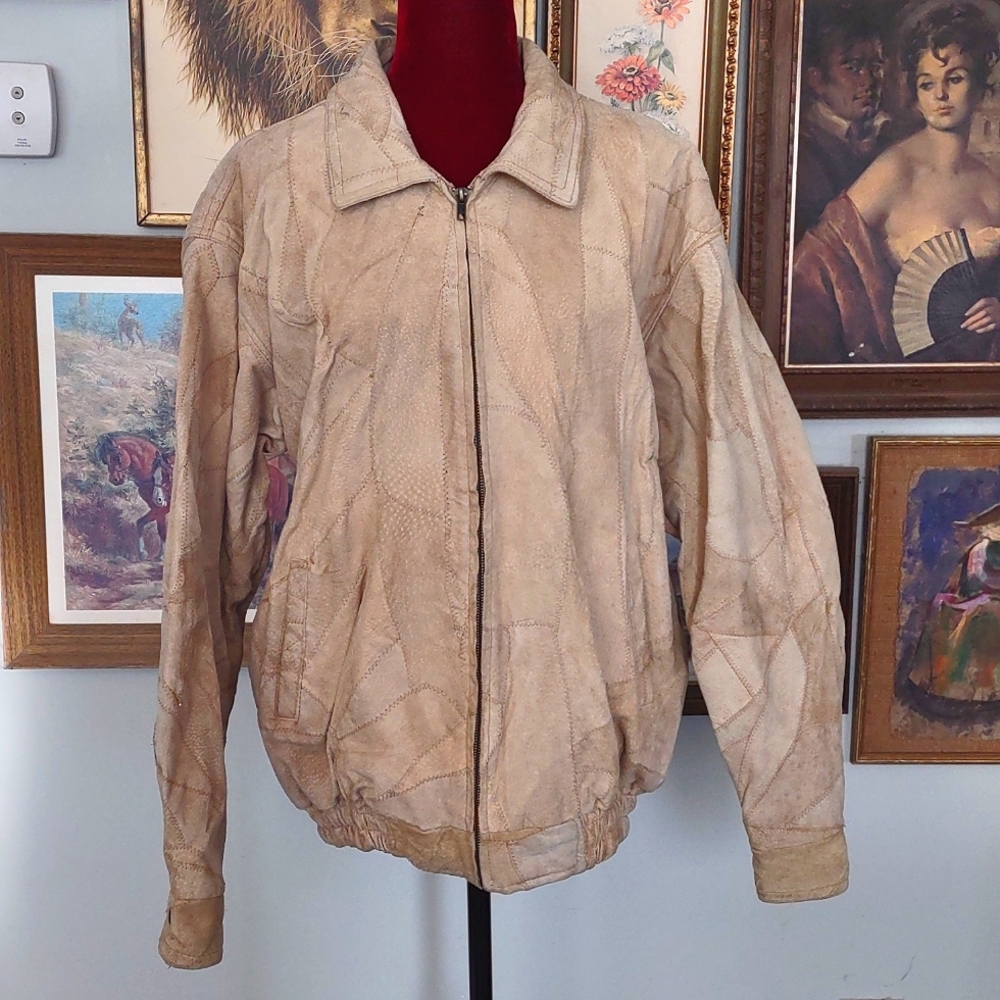 Italian Stone Design Patchwork Jacket Genuine Sue… - image 1